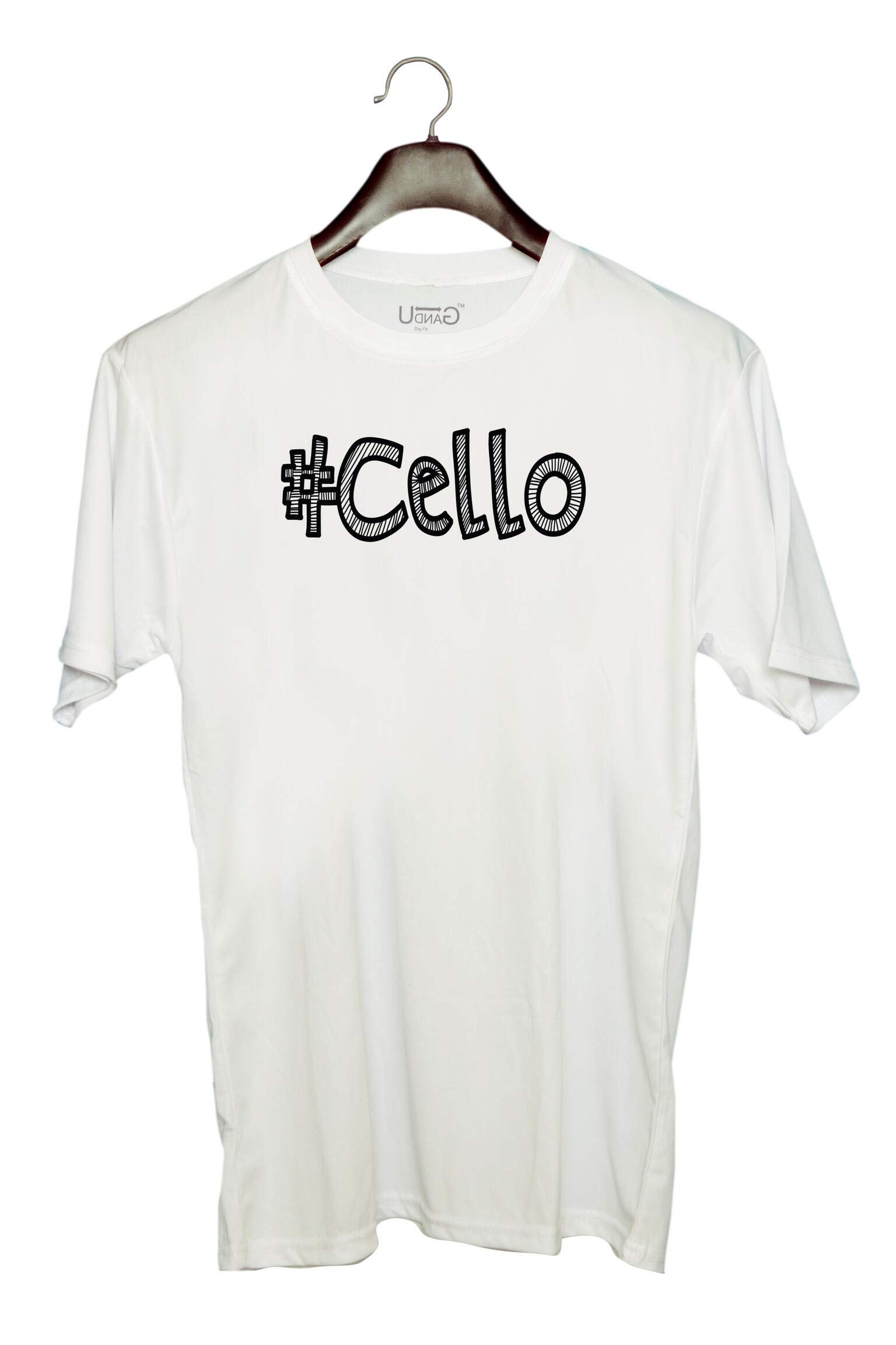 UDNAGUnisex Round Neck Graphic '| Cello' Polyester T-Shirt White [Size 2YrsOld/22in to 7XL/56in]