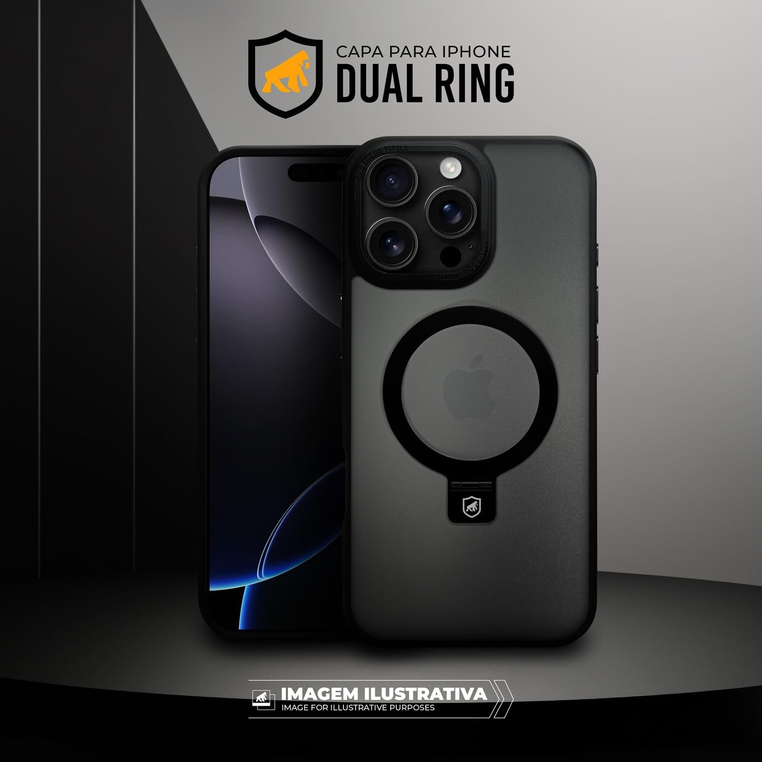 Gshield Capa Case Capinha de TPU + Policarbonato Fosco Translúcido com Suporte Stand Anel Magnético, Dual Ring (iPhone 16)