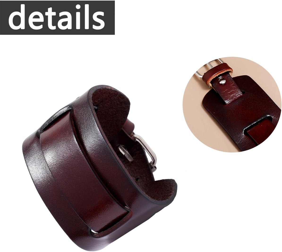 Punk Cuff Bracelet for Men,Adjustable Leather Bracelets for Women,Brown Wide Wrist Cuffs,Vintage Leather Wristbands for Rock Gothic Motorcycle Biker HipHop - Image 3