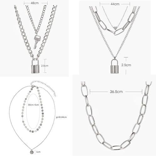 Miniatura 2 de FUTIMELY Juego de 4 collares de cadena de bloqueo en capas para mujeres y adolescentes, chapado en oro de 14 quilates, plata de 14 quilates, dije