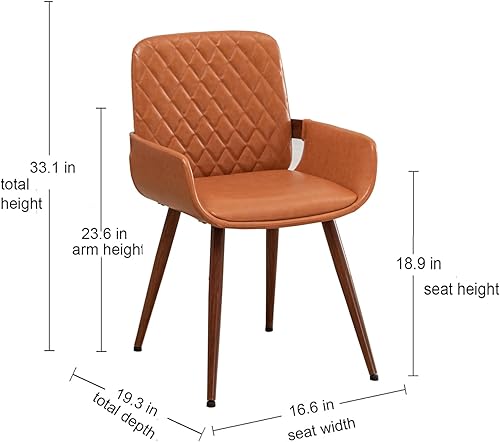 Miniatura 2 de LUNLING Juego de 2 sillas de comedor modernas de mediados de siglo, sillas de cocina de piel sintética, marco de madera curvada con reposabrazos,