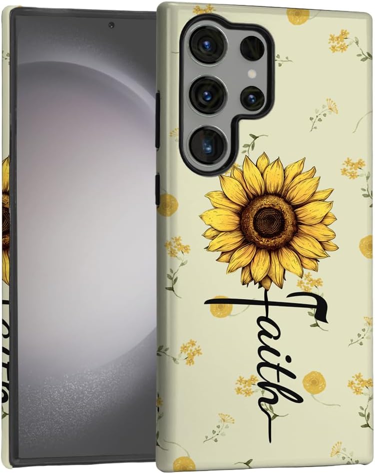 Case for Samsung Galaxy S25 Ultra,Soft Silicone Rubber and Hard Acrylic 2-in-1 Matte Phone Cover for Women,Shockproof Anti-Scratch Protective Case for Samsung Galaxy S25 Ultra Sunflower Faith