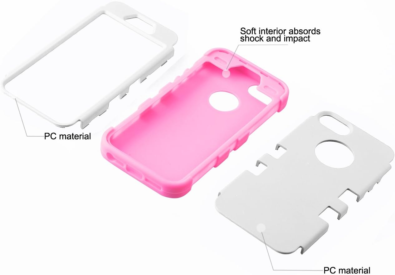 iPhone 5 Case,iPhone 5S Case, BENTOBEN 3 in 1 Hard Plastic Shell Silicone Hybrid iPhone 5 Cases Shock Proof Drop Resistance Anti-Slip Cover for iPhone 5 5S, White+Rose Pink