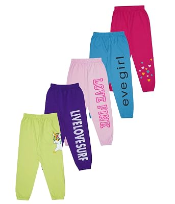 KYDA KIDS Girl's Loose Fit Trackpant (Pack of 5), Multicolor