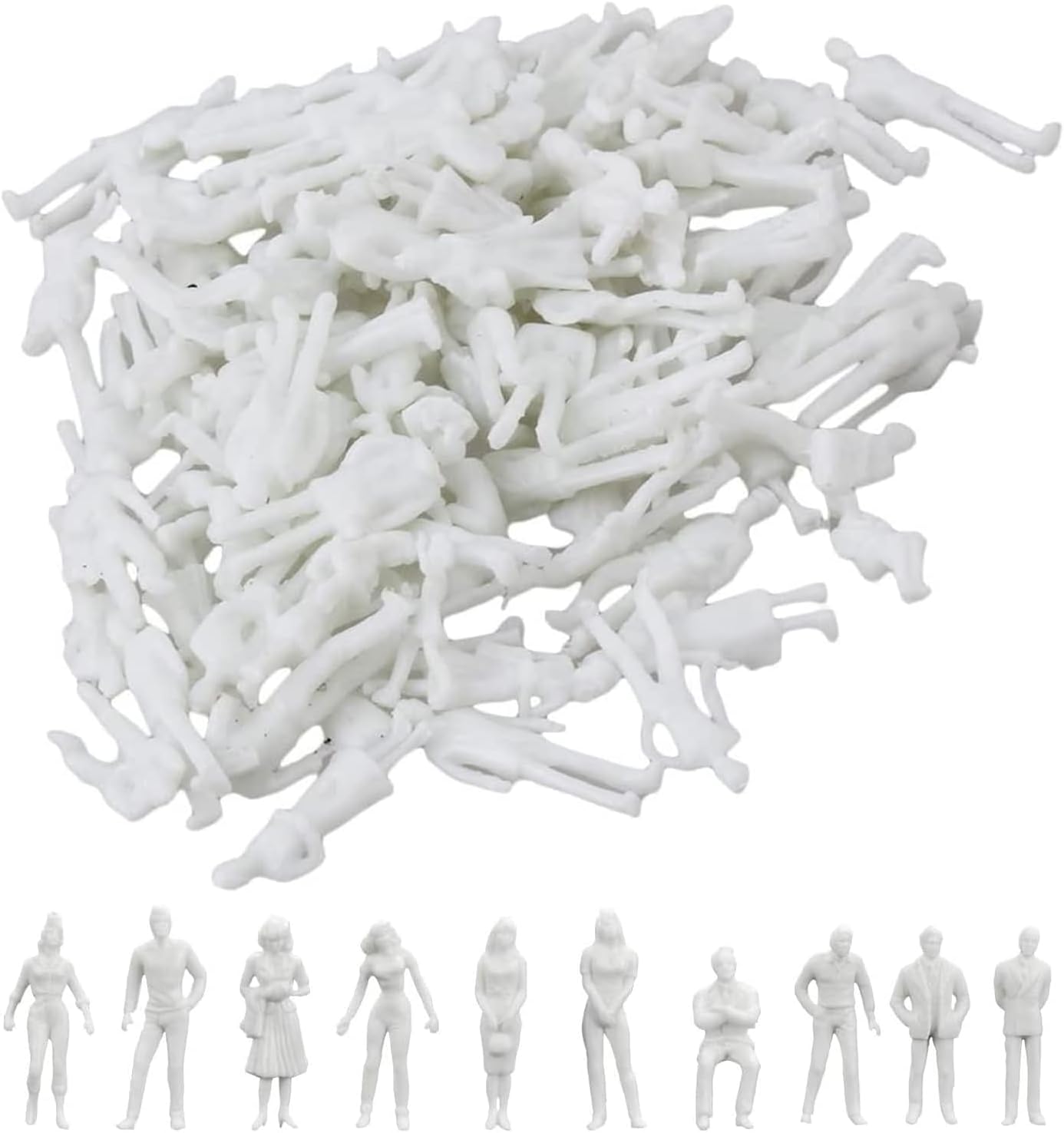 VICDUEKG 100Pcs 1: 100 Scale Unpainted Mini People Figures Miniature Museum Architectural Plastic Figures Sitting and Standing Tiny Model Train People for Layout Project