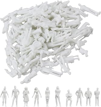 VICDUEKG 100Pcs 1 100 Scale Unpainted Mini People Figures Miniature Museum Architectural Plastic Figures Sitting and Standing Tiny Model Train People for Layout Project