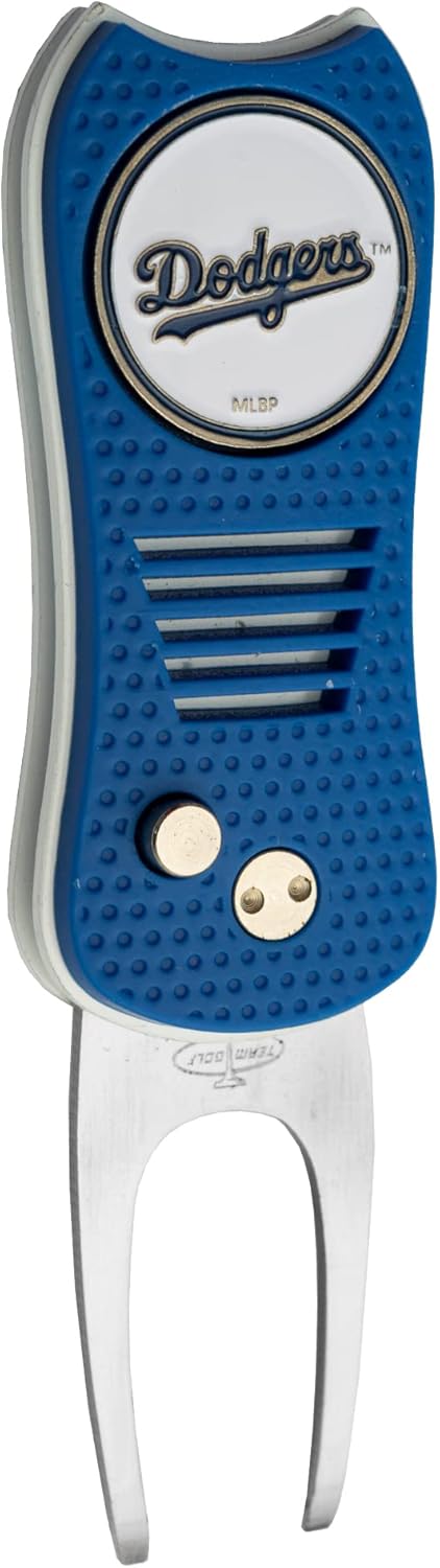 Team Golf MLB Switchblade Divot Tool with Double-Sided Magnetic Ball Marker, Features Patented Single Prong Design, Causes Less Damage to Greens, Switchblade Mechanism