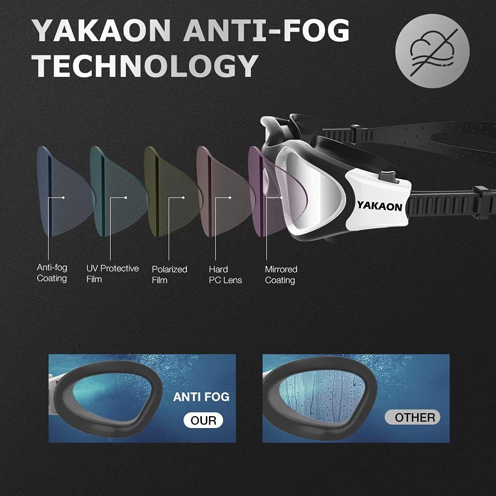 Swim Goggles, YAKAON Polarized Swimming Goggles, Anti-Fog Clear Vision No Leaking UV Protection Swim Goggles for Men Women Adult Youth Teens with Protective Bag : Sports & Outdoors