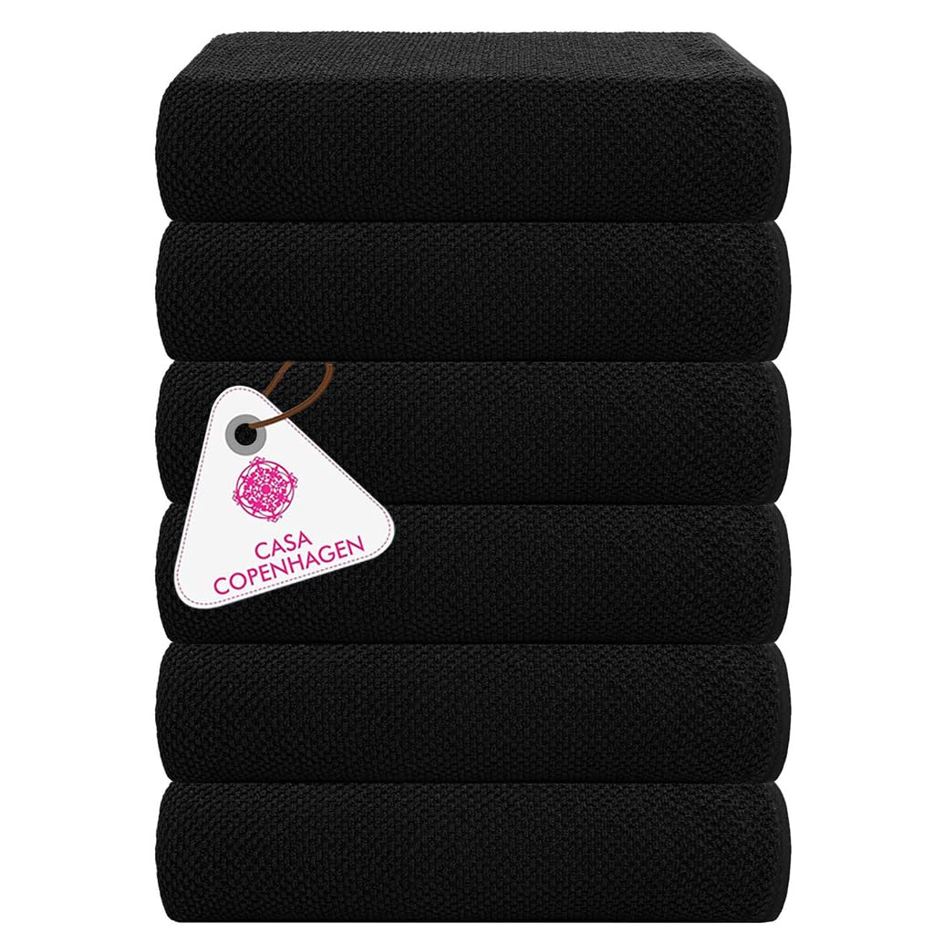 Casa Copenhagen Popcorn - Coal Black Popcorn Textured 6-Piece Small Bath Towel Set - Black, 550 G/M², 6-Piece Small Bath Towels, Cotton Towels For Rough And Tough Use, Bathroom Gift Set