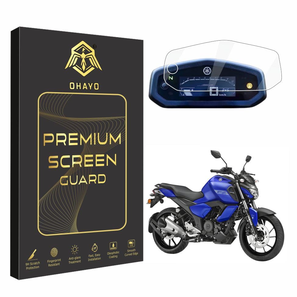 Image of OHAYO Screen Protector for Yamaha FZ S V3, FZ V3, FZ15 V3 Bike Dashboard Instrument Cluster | 9H Hardness, Military Strength, Scratch Resistant, Anti Fingerprint, HD Clear Display Protection | Not Tempered Glass