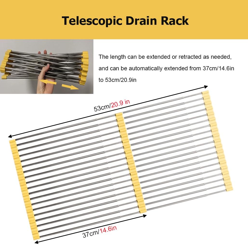 Escurridor de platos enrollable expandible de 1/2/4 pulgadas, hasta 21 pulgadas, multiusos, para colocar sobre el fregadero, escurridor de platos enrollable, escurridor telescópico enrollable plegabl