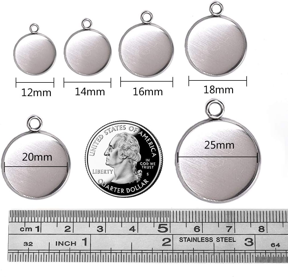 DROLE 100Pcs Bezel Pendant Blanks Kit-50Pcs Stainless Steel Pendant Trays Round Bezel with 50Pcs Glass Cabochons Clear Dome,18mm Pendant Blanks for Photo Pendant Craft Jewelry Making - Image 6