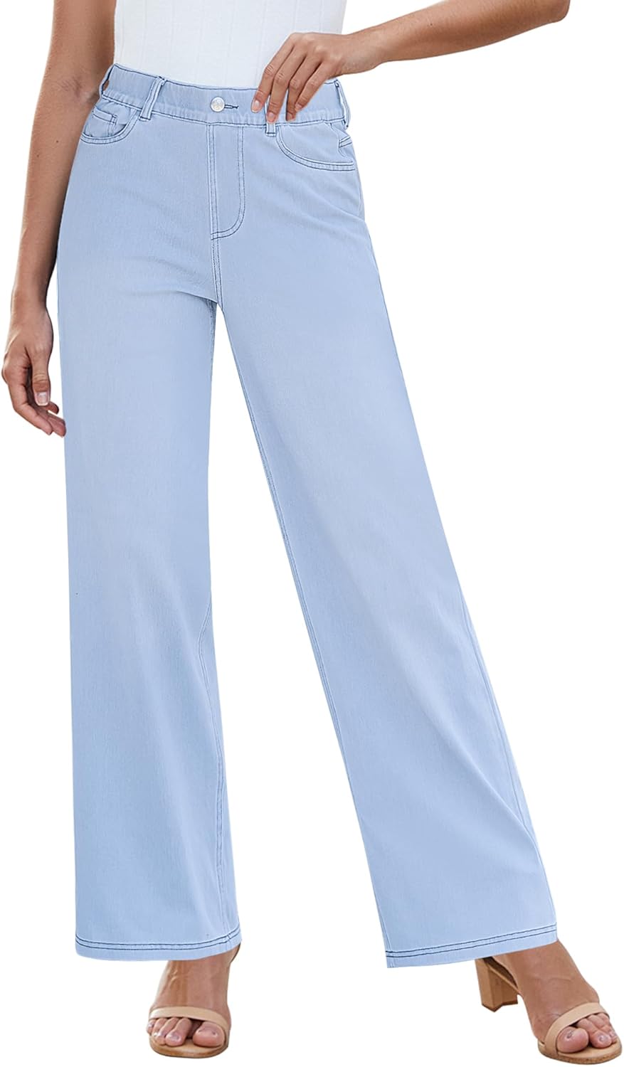 GRAPENT Wide Leg Jeans for Women High Waisted Trendy Pull On Elastic Waist Soft Stretchy Denim Pants Sweatpant Jeans