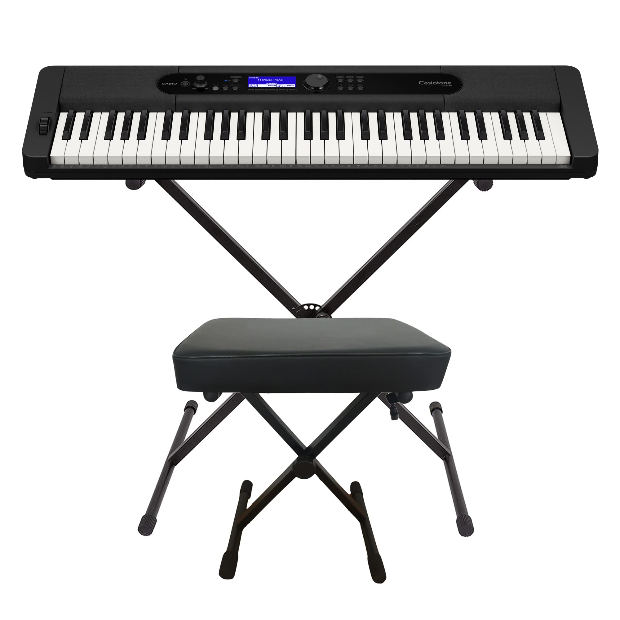 Casio Casiotone CT-S400 - Kit tastiera elettrica a 61 tasti, con supporto e panca, colore: Nero