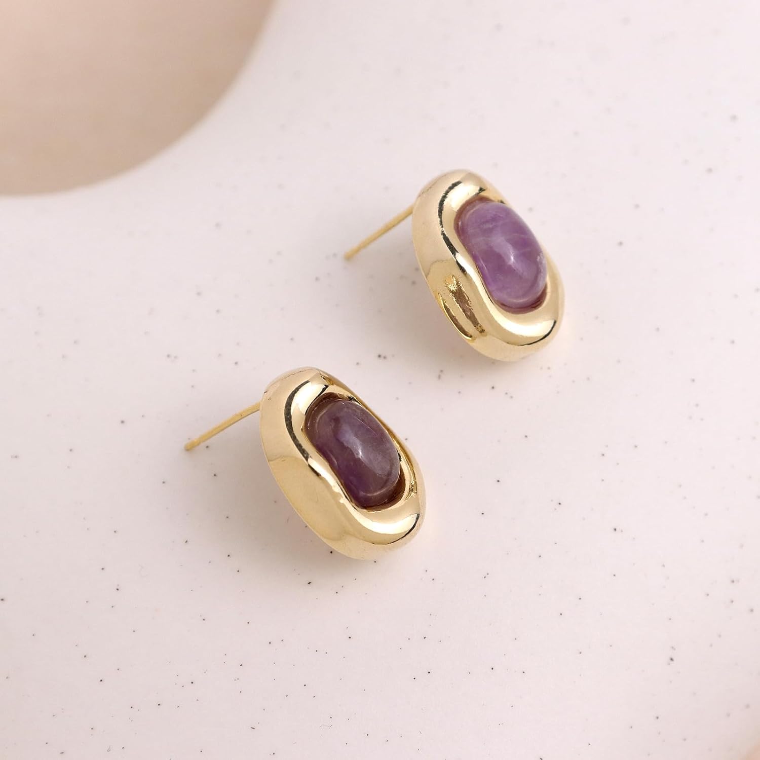 Jean Beau Chunky Gold Stone Stud Earrings for Women, Trendy Natural Gemstone Hypoallergenic Earing Valentine Jewelry Gift - Image 6