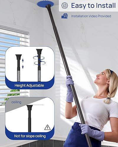 Miniatura 8 de SEIRIONE Organizador de ducha a prueba de óxido para baño, poste de tensión con 4 cestas ajustables para accesorios de ducha, 61.3 a 113 pulgadas de