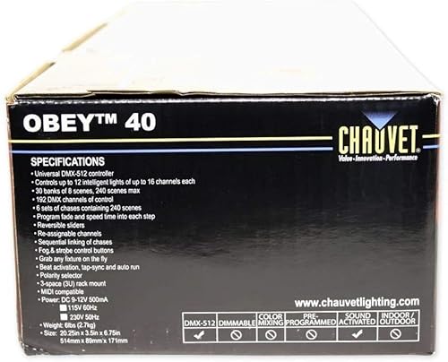 Miniatura 5 de Chauvet Obey 40 - Controlador universal Dmx 512 con 192 canales y compatibilidad Midi + cable Dmx Dmx3p25ft Dmx Xlr hembra a macho Chauvet