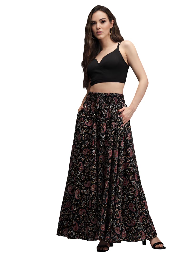 Women Printed Elasticated Wide Leg Rayon Flared Palazzo Pants-image-40