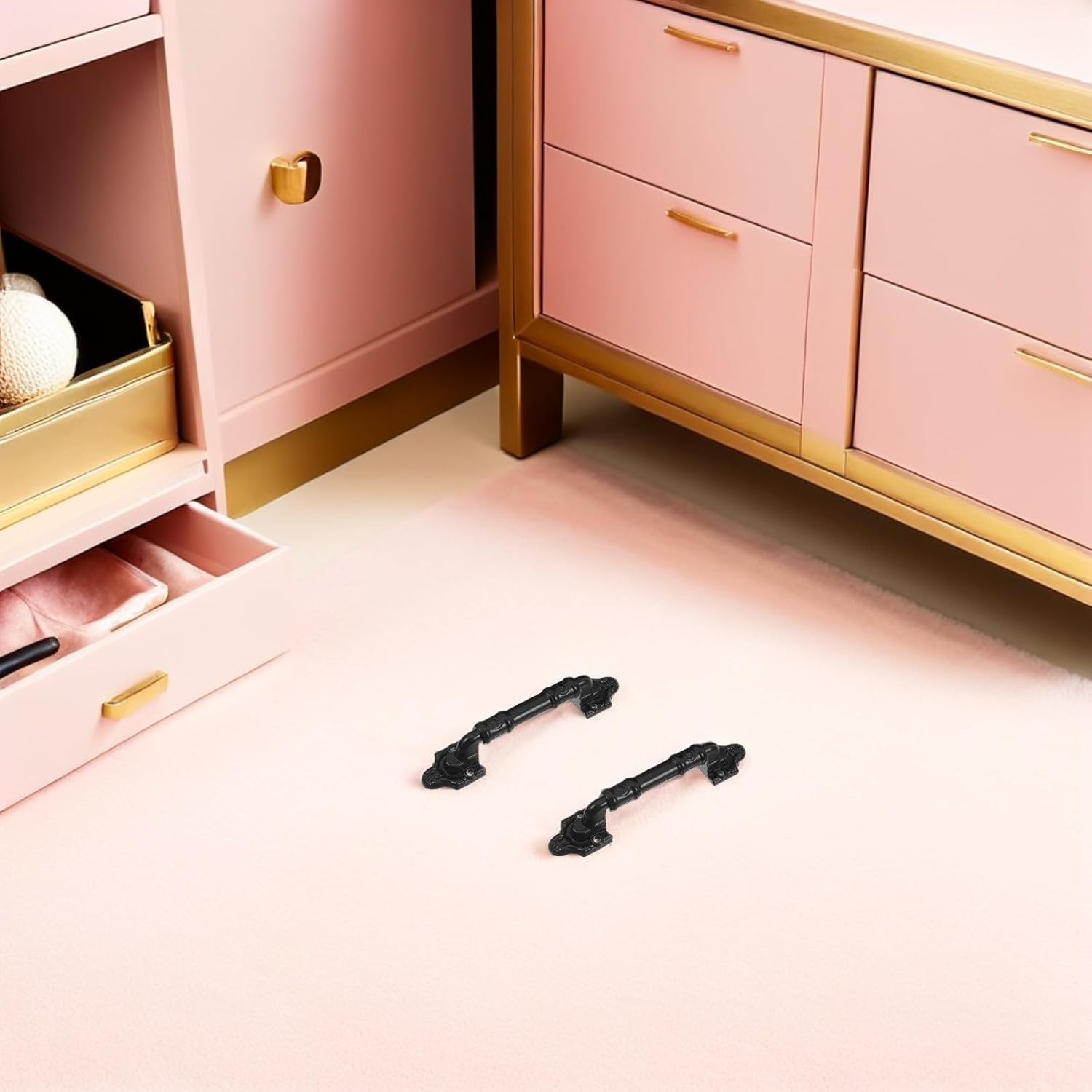 4pcs Barn Door Hardware Pull Handles Black Iron Alloy