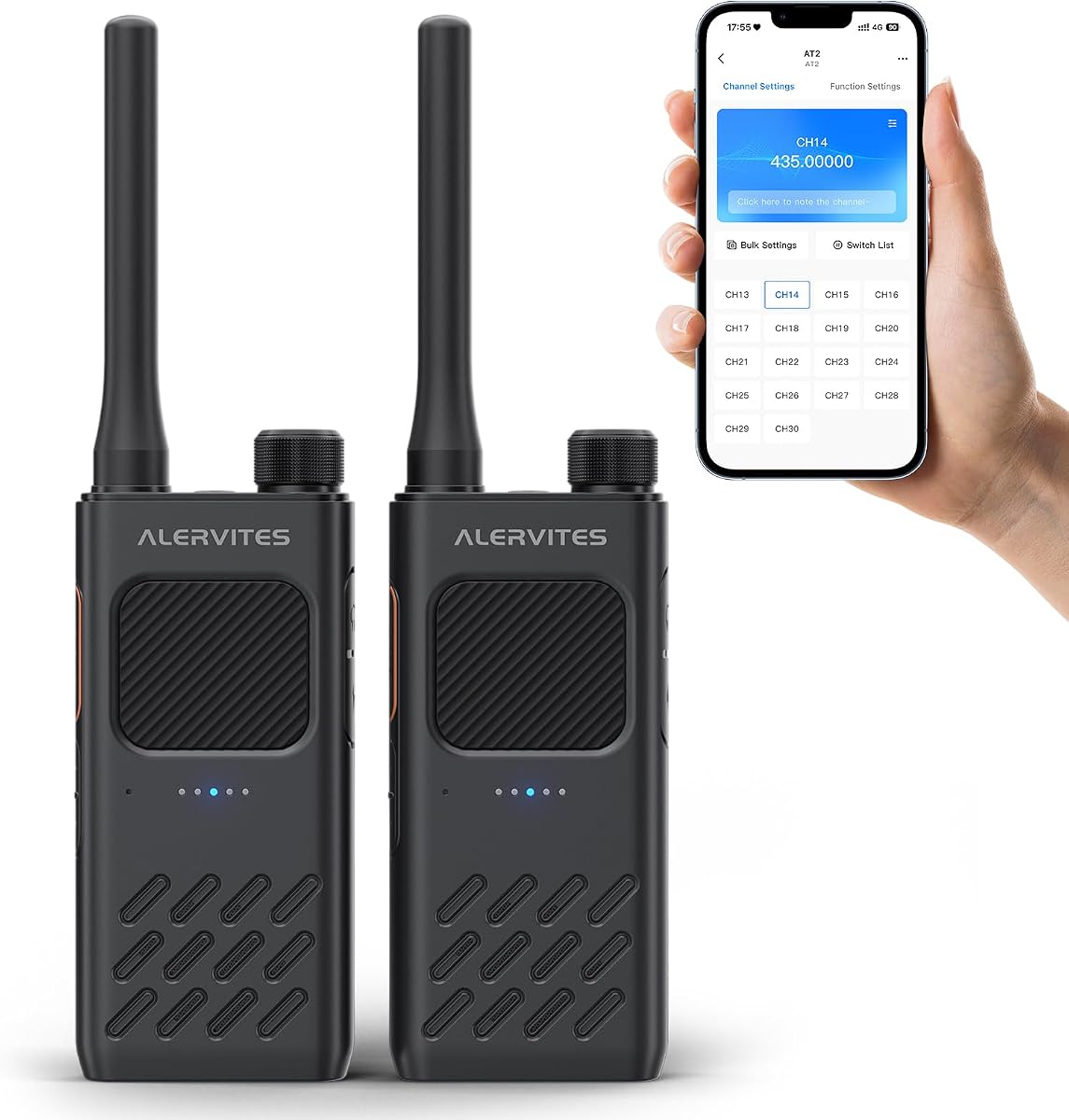 AT2 Portable Walkie Talkies for Outdoor Hunting Emergency, 2Packs | Off-Grid Messaging, App Program & Control, Dual PTT, 30CH, 2200mAh Battery, USB-C Charge, Radio Clone, UHF Ham Radio