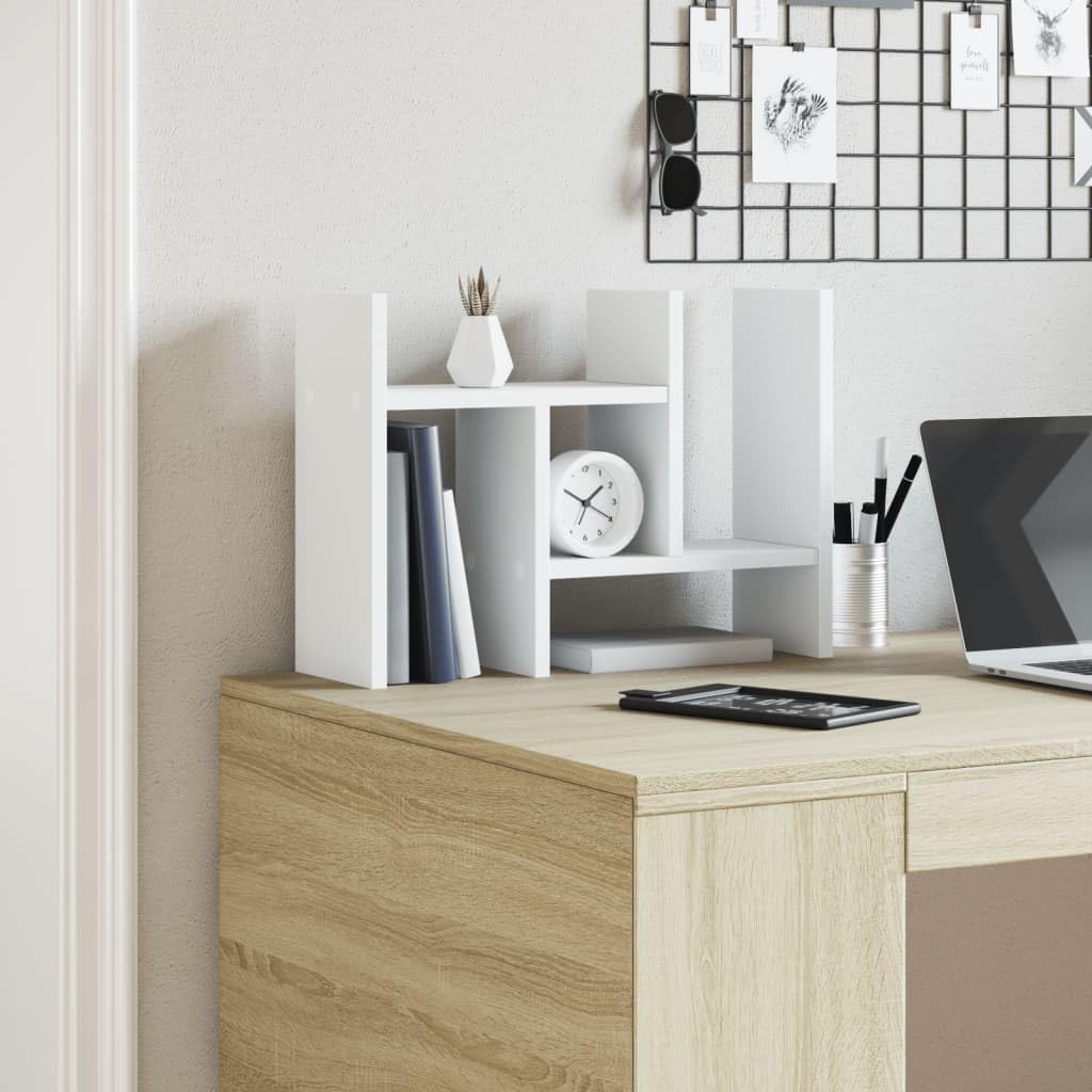 Schreibtisch-Organizer Weiß Holzwerkstoff 34,5x15,5x35,5 cm mit Fach und Stifthalter für Ablage, Ordner, Mappen, Büro und Homeoffice platzsparend und stapelbar zur Strukturierung von Papier