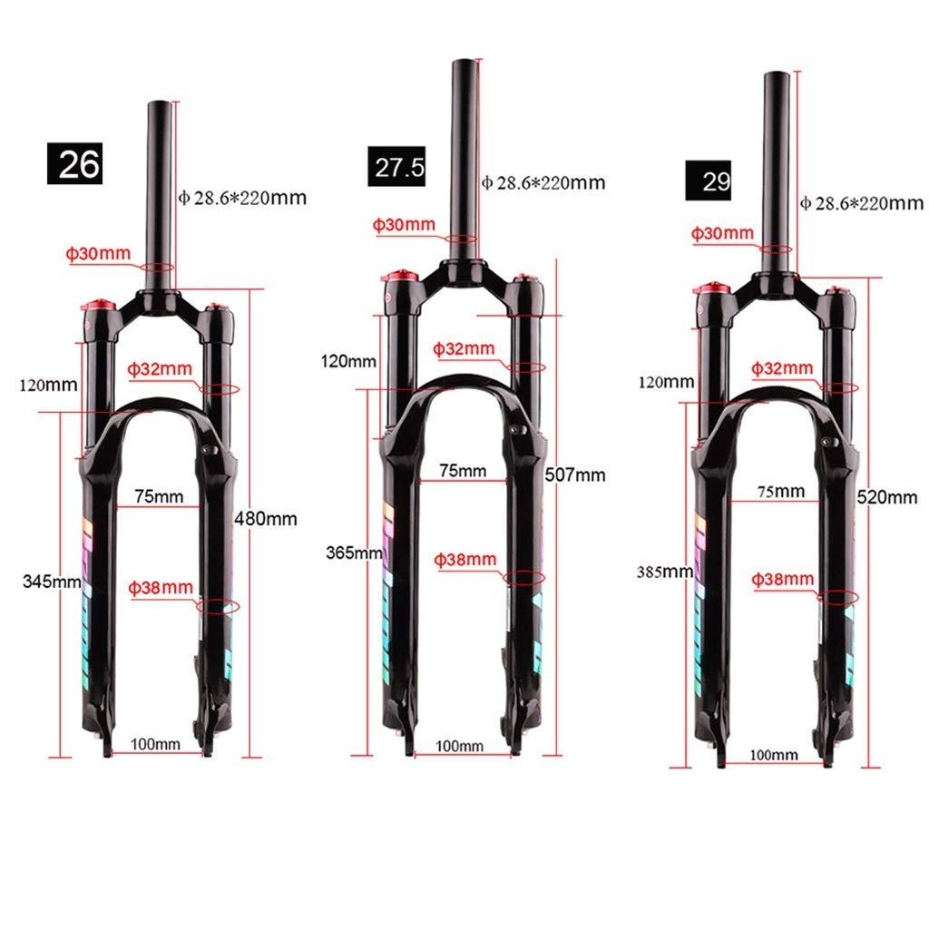 Forcella Ammortizzata Bici per MTB 26/27.5/29 Pollici Molla pneumatica in Lega di magnesio Forcella Anteriore della Bicicletta Diritta 1-1/8"HL Travel 105mm Freno a Disco QR 9mm