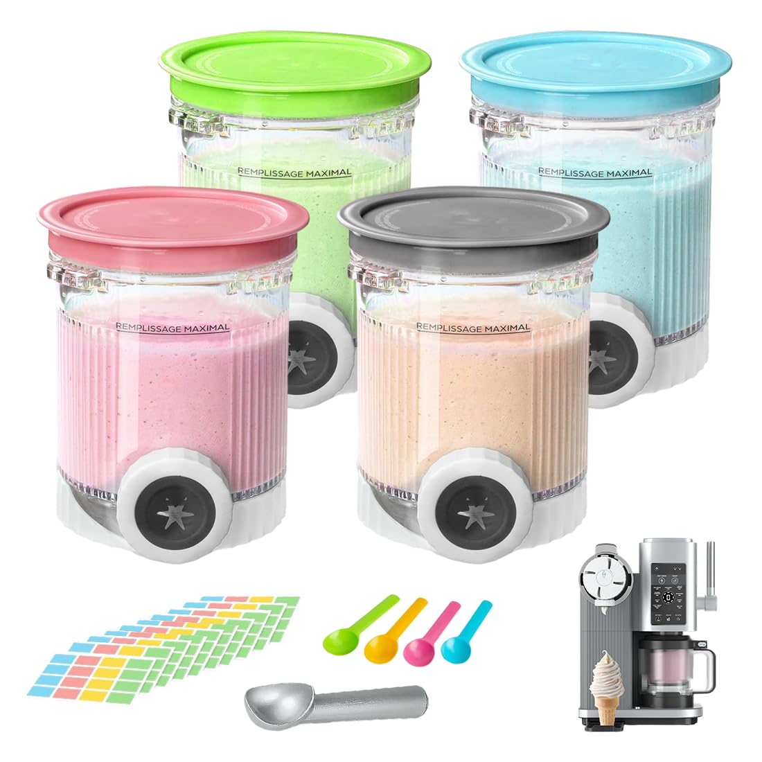 4 récipients de rechange compatibles avec la machine à glace molle Ninja Swirl by CREAMi série NC700 NC7001EU, pour accessoires de coupes à glace Ninja Swirl by Creamy