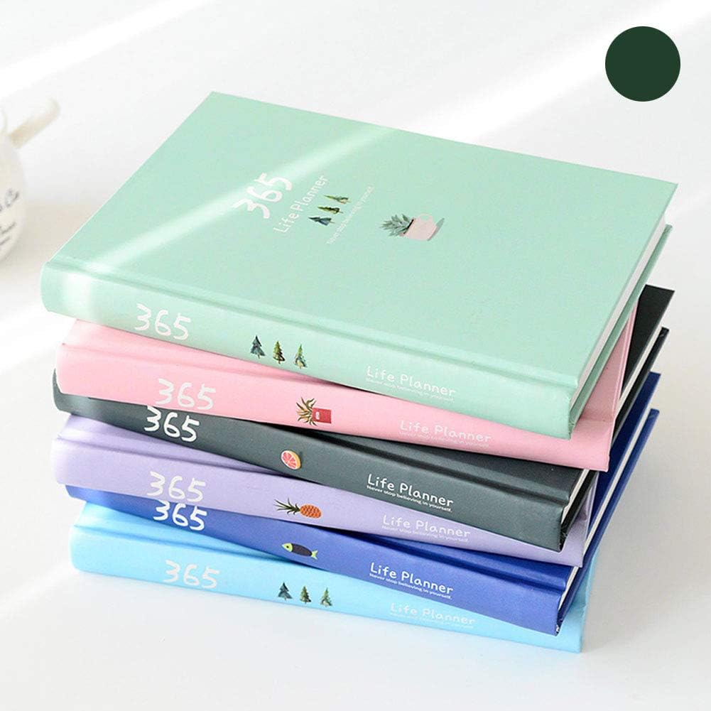 365 Days Daily Weekly Monthly Planner By Shining Soul, A5 Cute (small) Personal Pocket Diary Hard Cover, Office Notebook Stationery (Dark Green) Calendar Schedule Organizer