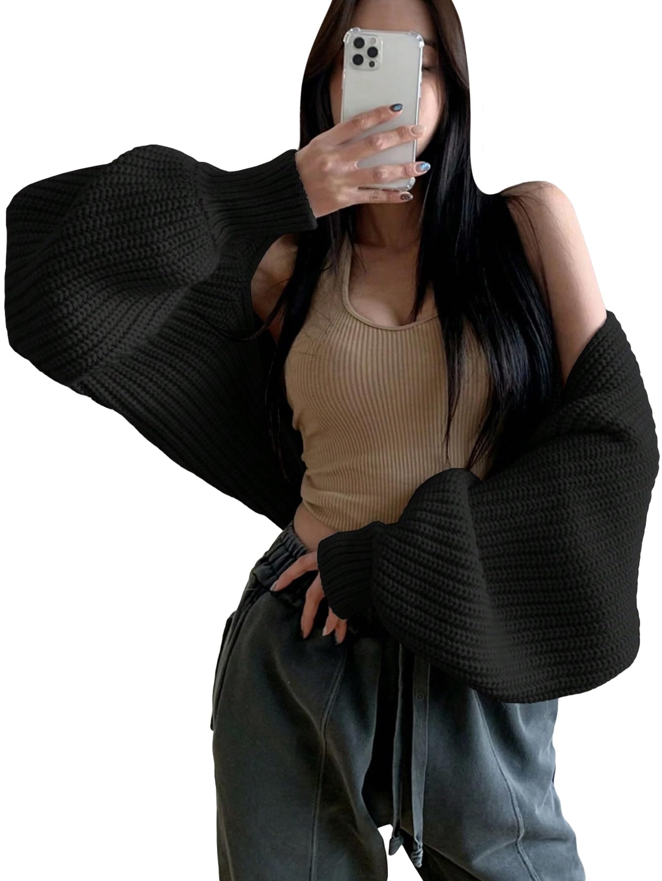 COZYEASE Women's Cropped Cardigan Sweaters Y2k Sweater Long Sleeve Open Front Knit Bolero Shrug Sweater Streetwear Trendy