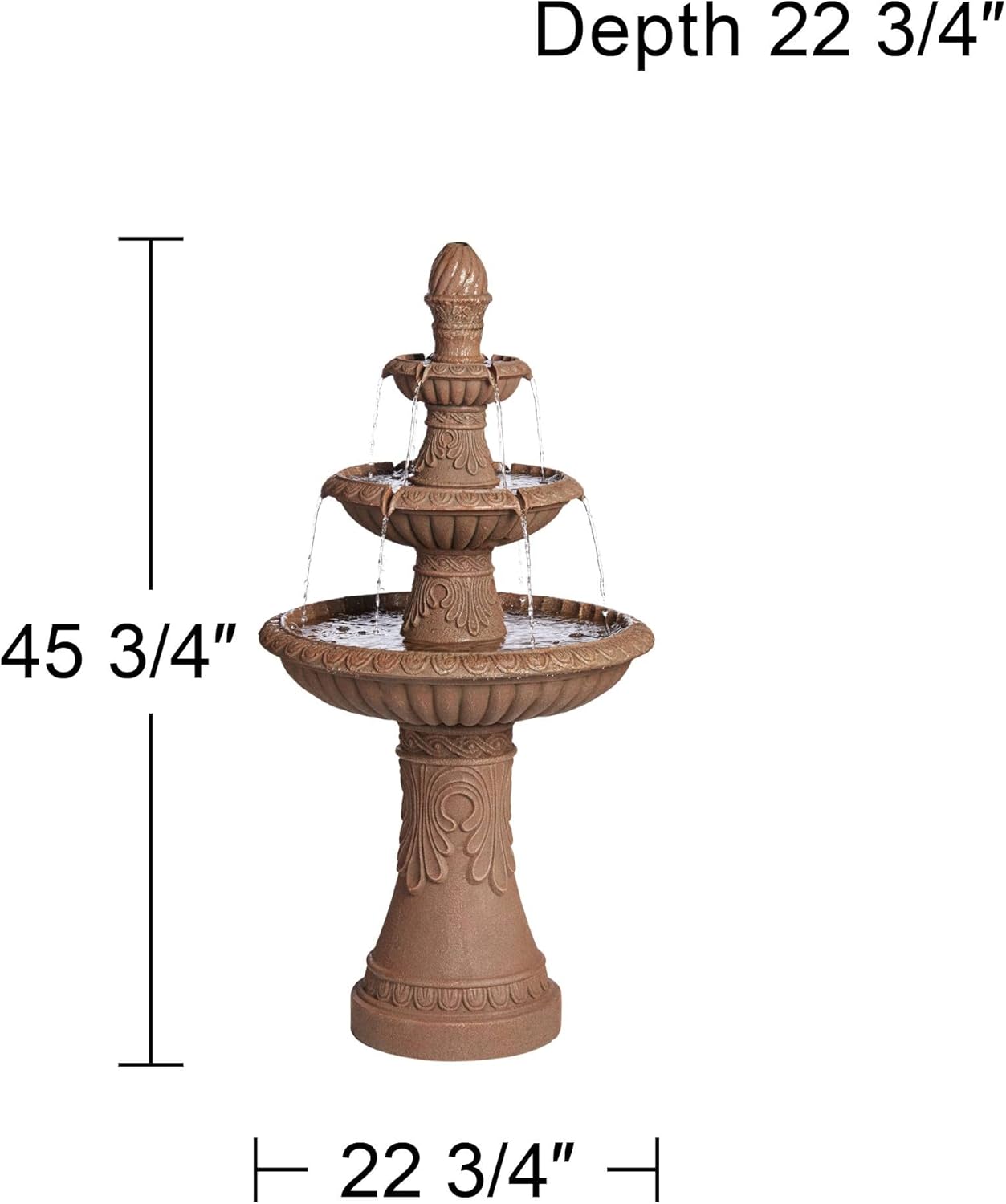 Santa Cruz 45 3/4" High Large Italian Outdoor Decor Faux Stone Floor Fountain with Light LED Waterfall 3-Tier Standing Basin Water Feature for Outside Garden Patio Yard Backyard - John Timberland