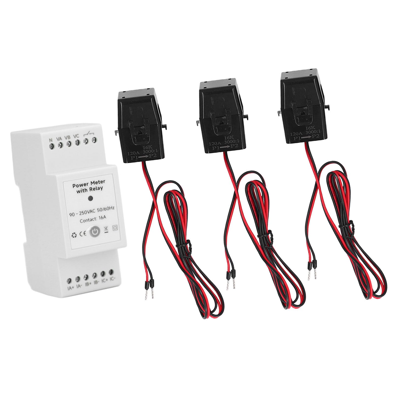 Alomejor Monitor de Energía WiFi, Medidor de Uso de Electricidad Inteligente Trifásico de 4 Cables para Gestión de Energía en el Hogar con 3 Sensores de Abrazadera