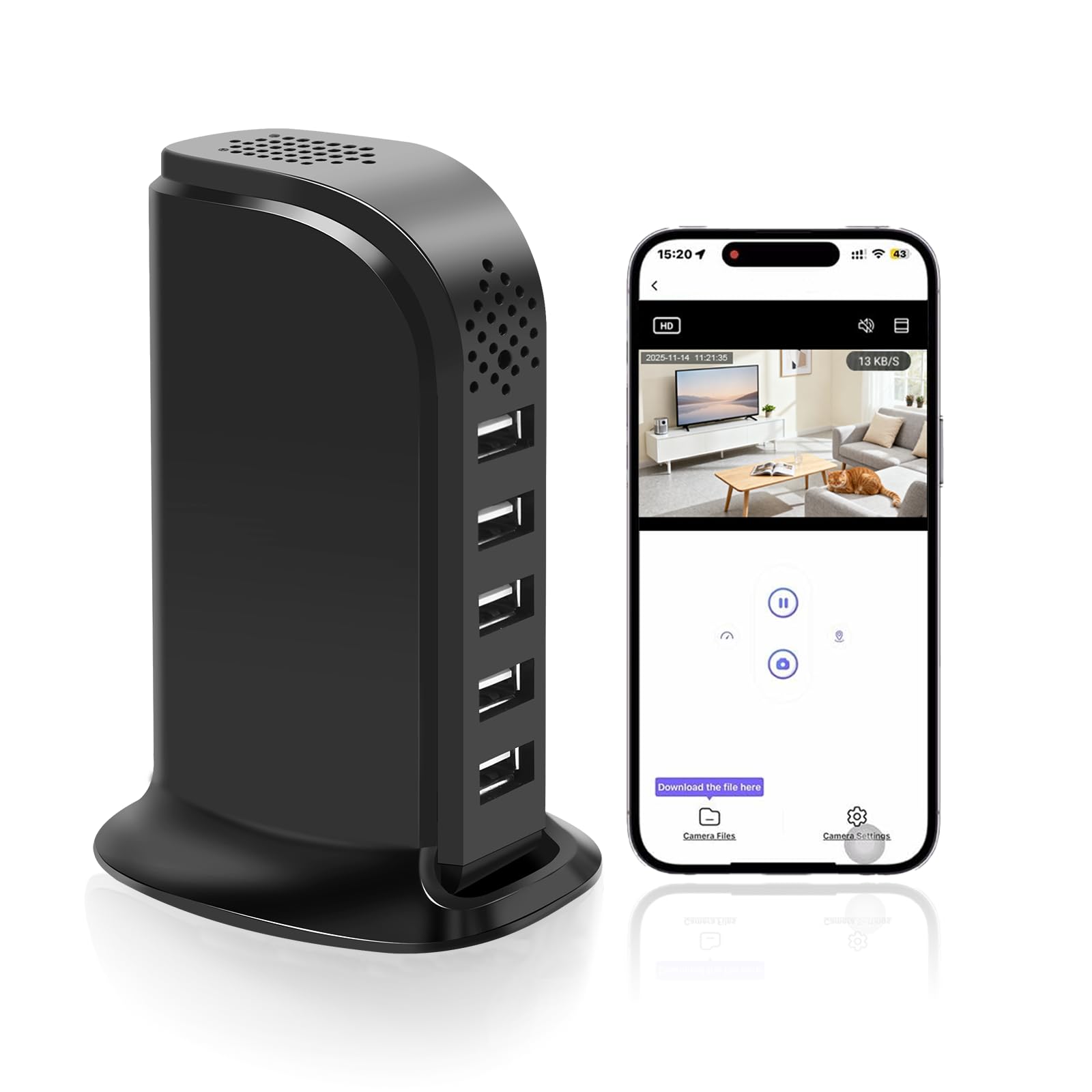 Tkiplay USB Charger WiFi Hidden Spy Security Camera Wireless Control Nanny Cam Indoor Hidden Security Camera FHD 1080P