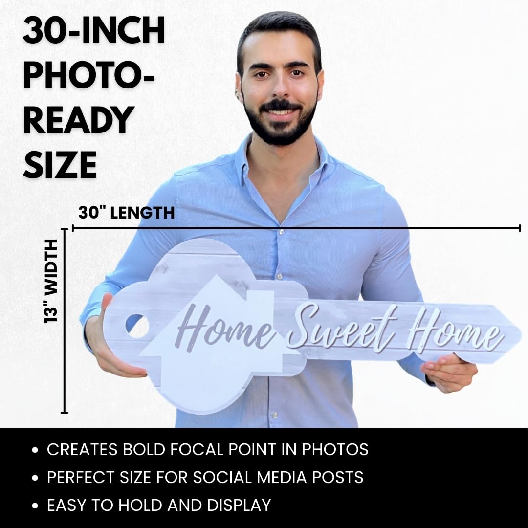 Labend Home Cartel grande de 76 cm en forma de llave, accesorio para fotos de bienes raíces de doble cara, regalo de cierre para agentes inmobiliarios y nuevos propietarios, plástico corrugado