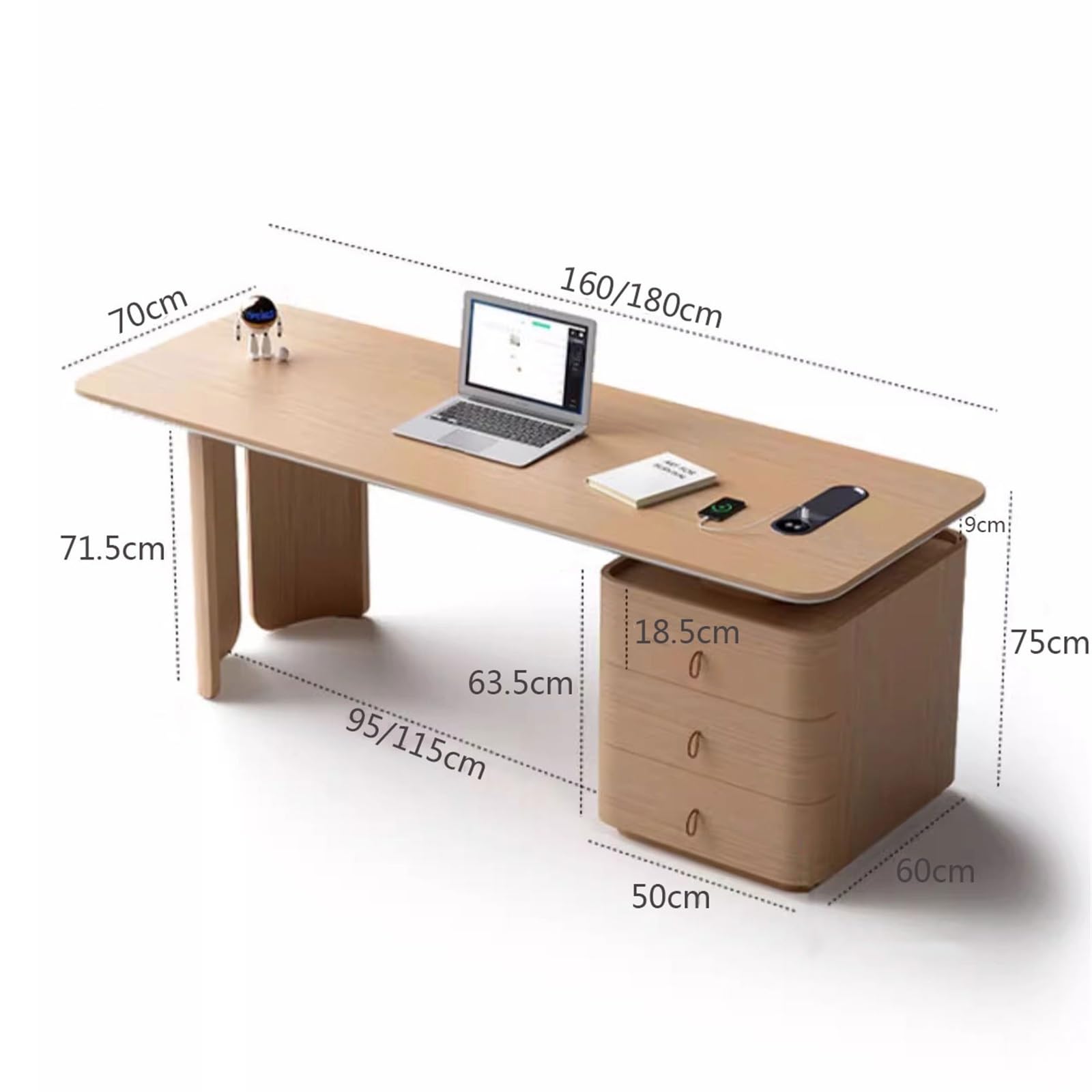 Escritorio de Oficina Escritorio de Oficina con 3 cajones, Mesa Estudio Madera, estación Trabajo Tomas Carga, Roble Natural Mesa para Juegos de portátil(S)