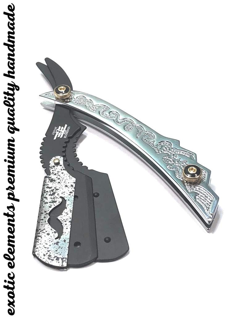 Exclusive Edition Silver Texture Engraved Unisex Straight Edge Shaving Razors