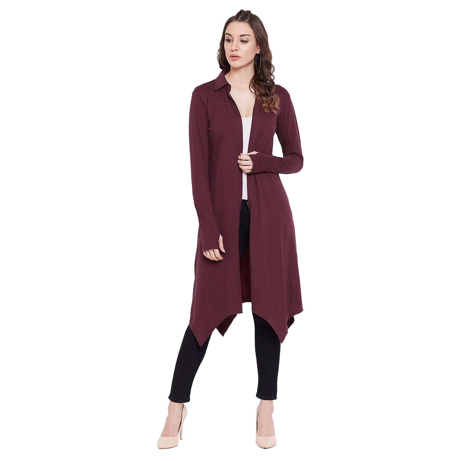 hypernation Wine Color Cotton Women's Shrugs(HYPW02795,)-picture-15