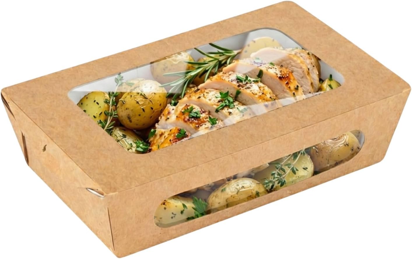 Restaurantware Cafe Vision 28 Ounce Food Boxes 50 Greaseproof Baked Goods Gift Boxes - Built-In Clamshell Lid 2 Windows Kraft Paper Brownie Boxes For Meals And Desserts