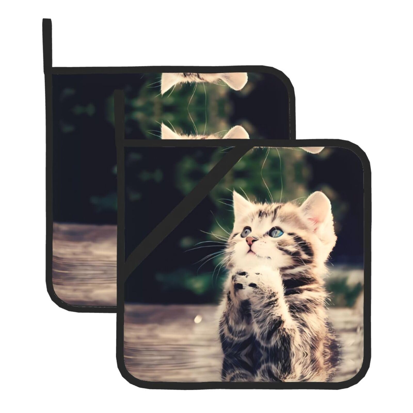 YYHHAOFA Cat Prints Square Hot Pads - Durable Kitchen Covers for Heat Resistance, Waterproof Protection & Easy Cleaning - 2-Pack with Hanging Loops