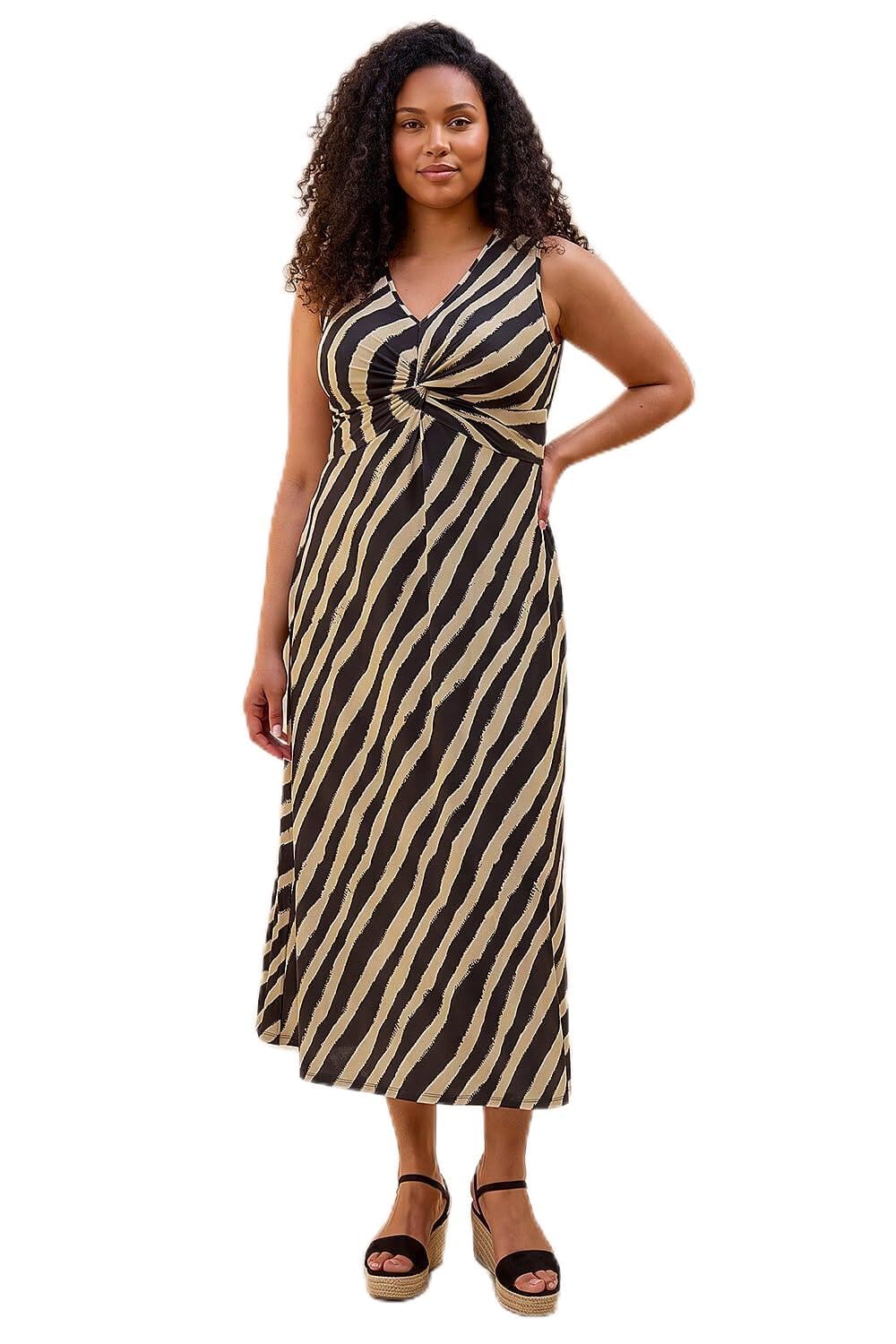 Roman Women's Black Curve Twist Front Stretch Dress In | Size: 26/28