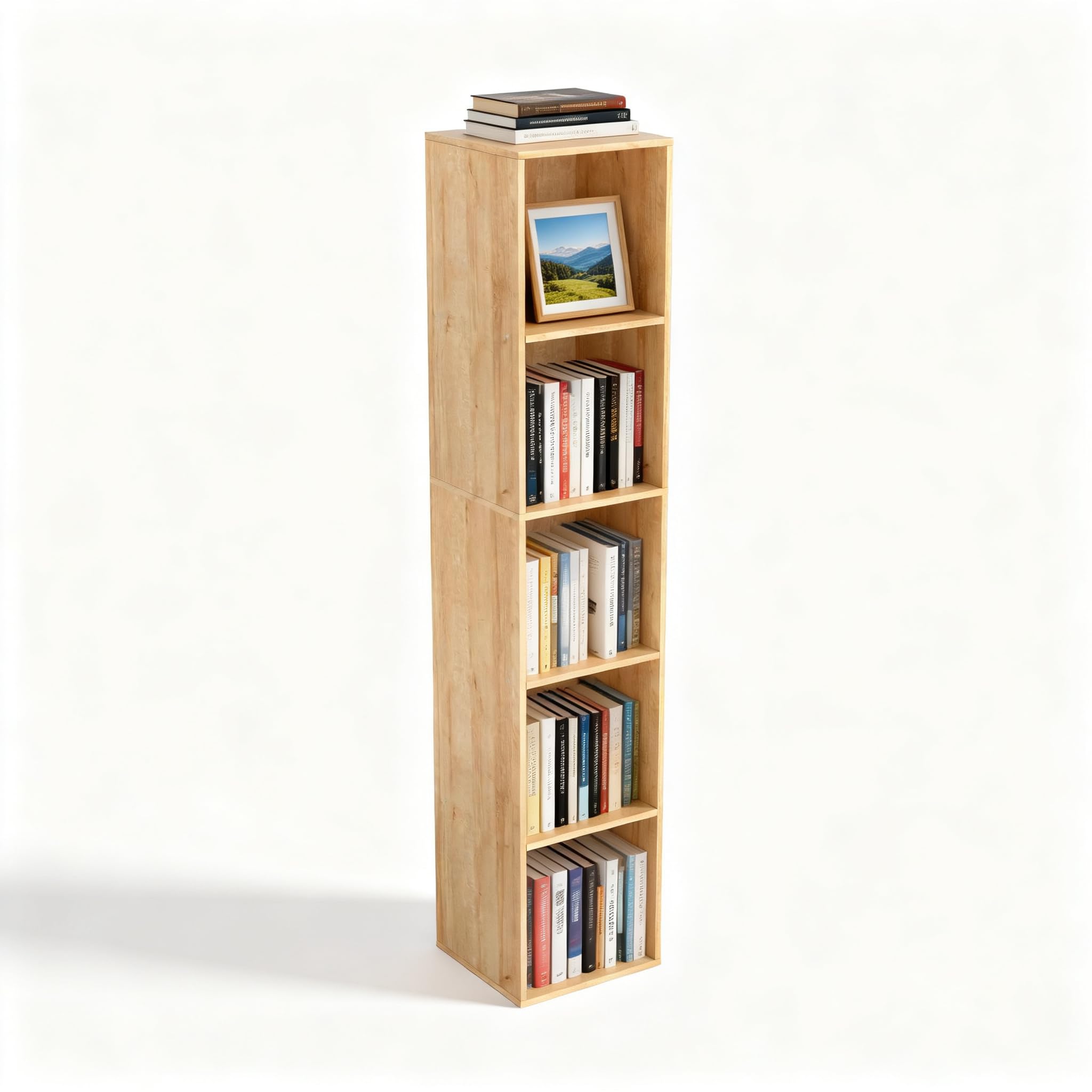 Bücherregal 5-stöckig Bücherschrank aus Holz mit offenen Fächern | Aufbewahrungsregal für Wohnzimmer, Kinderzimmer, Homeoffice, Eiche