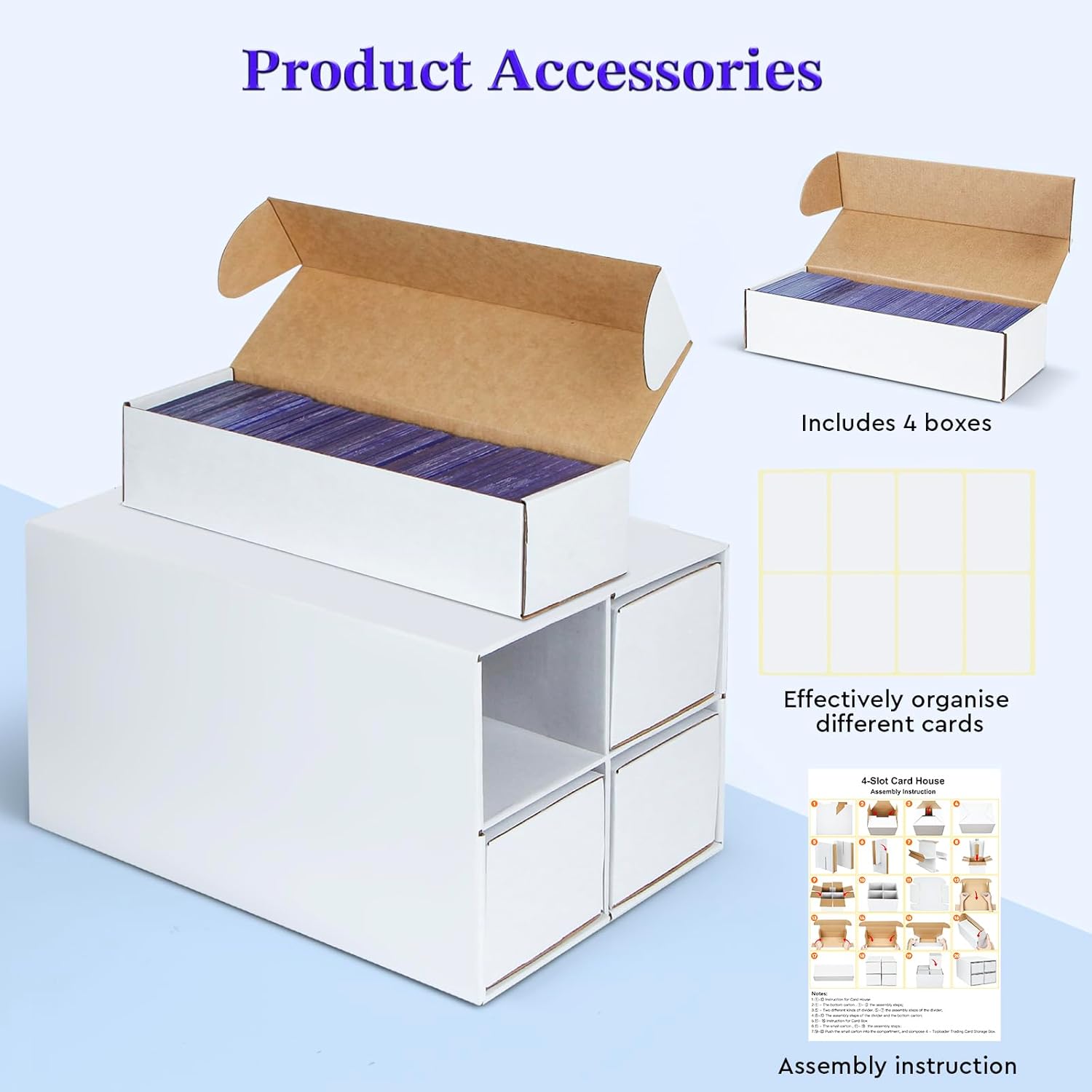 Trading Card Storage Box, Card House Storage with 4 Boxes, Card Cases Compatible with MTG/TCG/PTCG, Holders Organizer for Sports Cards