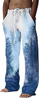 Algodón y Lino Pantalones Largos Casual Transpirable Ropa para Hombre Cintura Elastica Color sólido Tallas Grandes Pantalón de Lino Verano Pantalones de Playa con Bolsillos