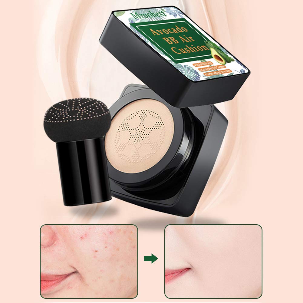 BB - Cojín de aire de hongos, crema de aguacate BB/CC, base nude duradera durante todo el día, base de maquillaje uniforme en tono de piel, fácil de aplicar, delgada, húmeda 9
