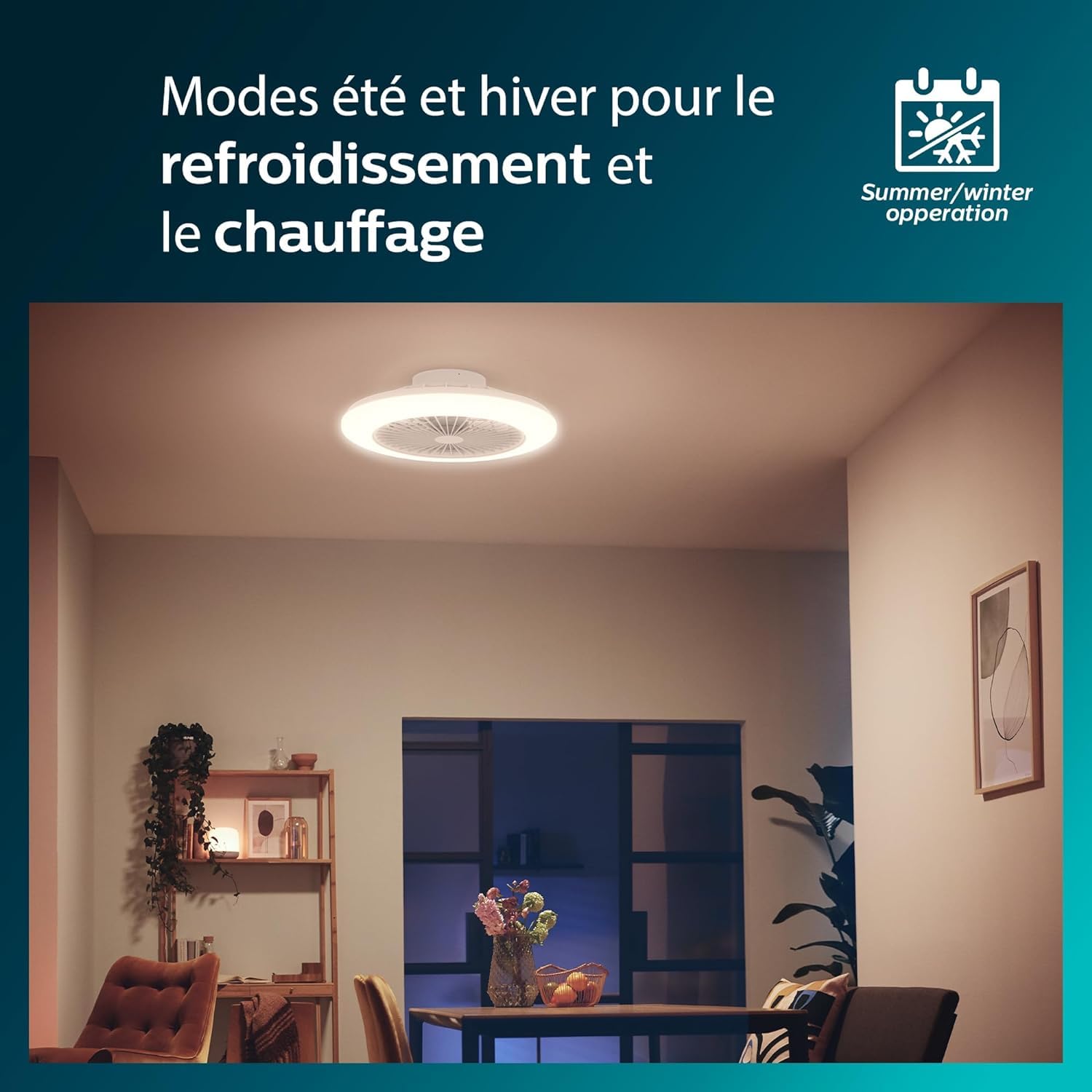 Ventilateur de plafond et plafonnier LED Philips Amigo, 20W+40W, diamètre 49cm, rond, avec télécommande, blanc