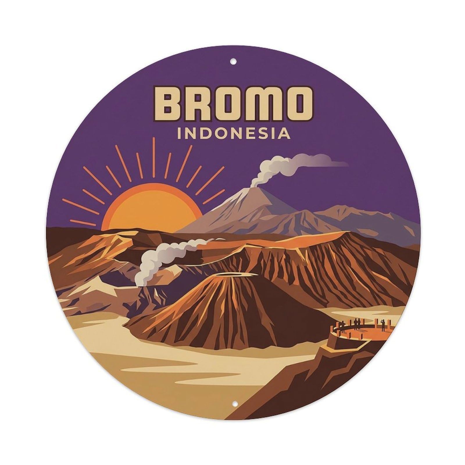Indonesia Retro Travel Bromo Vintage Metal Tin Sign Plaque Wall Decor for Cafe, Club Bar, Office, Garden Metal Poster 8x8Inch