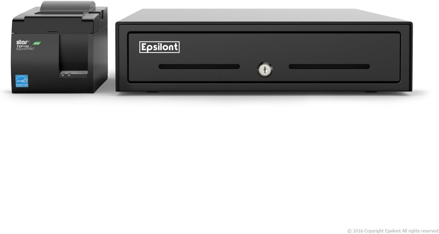 Square and SHOPIFY POS Hardware Bundle - Star Micronics TSP143IIILAN 39464910 ETHERNET (LAN) Printer and Epsilont Cash Drawer (LAN/Network, Black)
