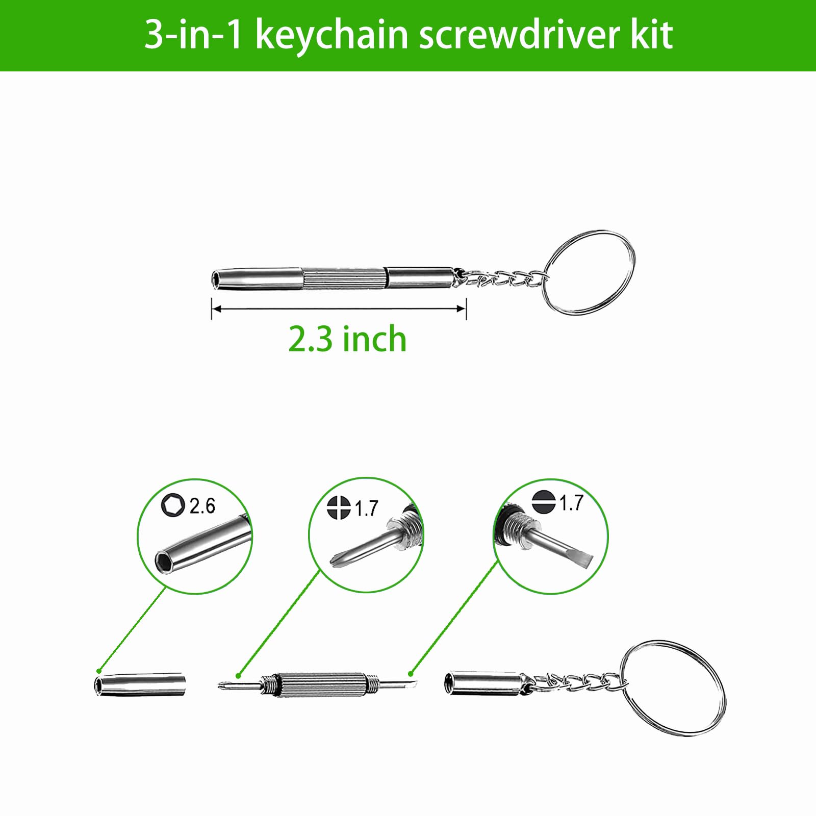 5-in-1 Eyeglass Repair Kit With 3in1 Keychain Screwdriver - Multitool For Phones, Watches & Electronics