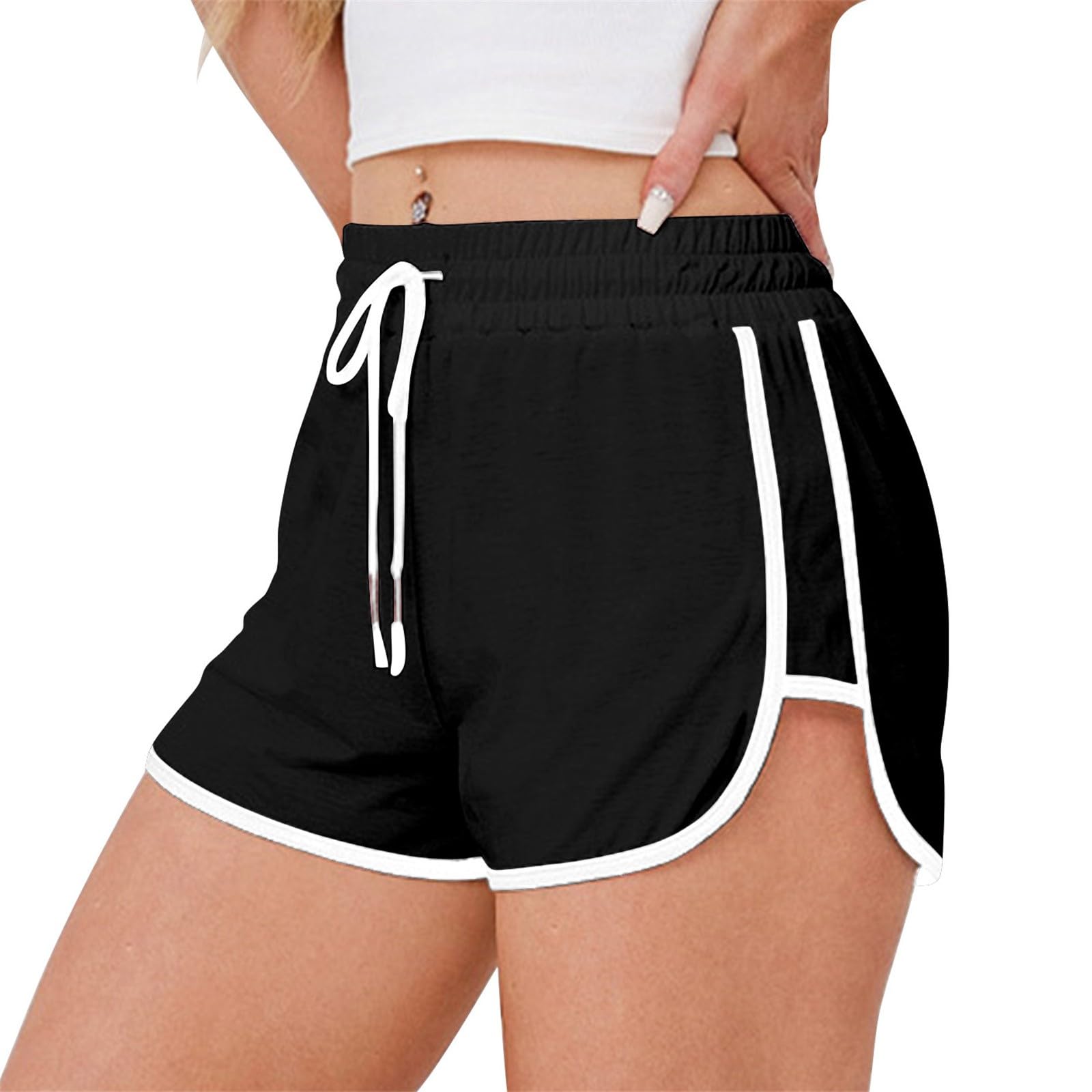 Dolphin Athletic Shorts for Women Lightweight Summer Loose Fit Workout Sports Shorts Elastic Waist Short Pants Black M