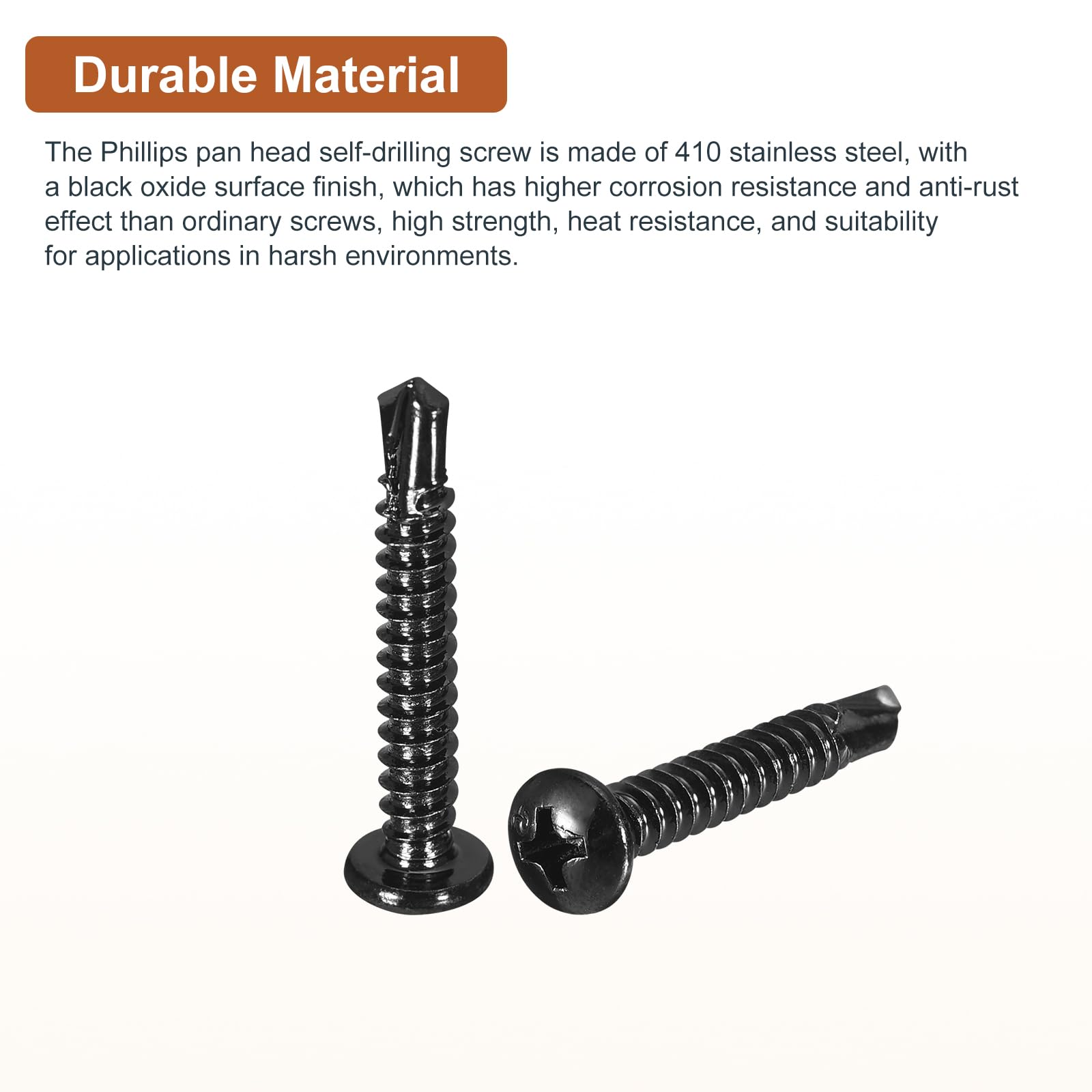 DTGN #10x1-1/4" Pan Head Self Drilling Screws - 50Pack - Black Oxide 410 Stainless Steel Phillips Drive Self Tapping Sheet Metal Screws - Image 3