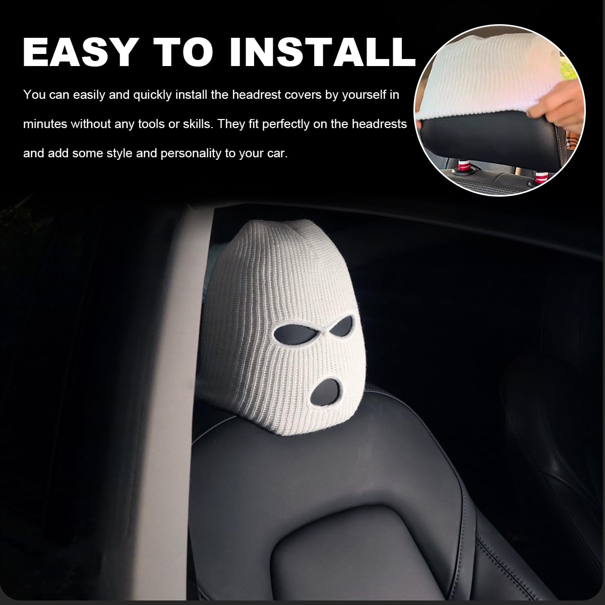 2 PCS Car Headrest Cover Personalized Funny 3 Hole Auto Seat Full Face Mask Headcover Ski Mask Wrap — view 5